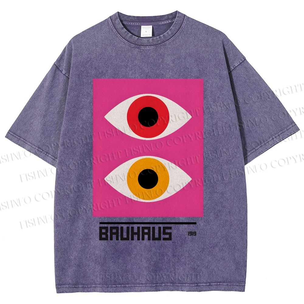 Unisex Bauhaus Geometric Eyes Printed Washed Tee
