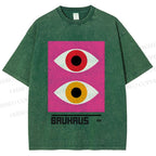 Unisex Bauhaus Geometric Eyes Printed Washed Tee