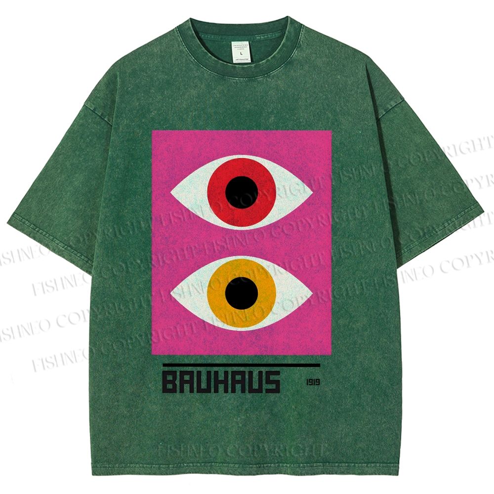 Unisex Bauhaus Geometric Eyes Printed Washed Tee