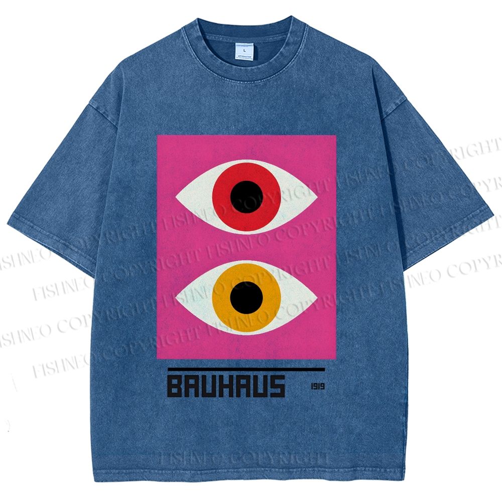 Unisex Bauhaus Geometric Eyes Printed Washed Tee