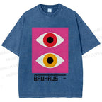 Unisex Bauhaus Geometric Eyes Printed Washed Tee