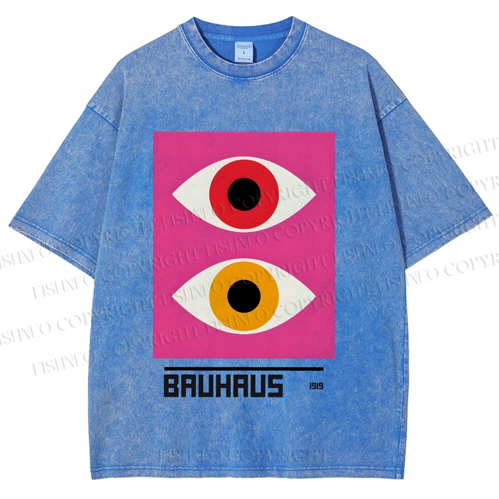 Unisex Bauhaus Geometric Eyes Printed Washed Tee