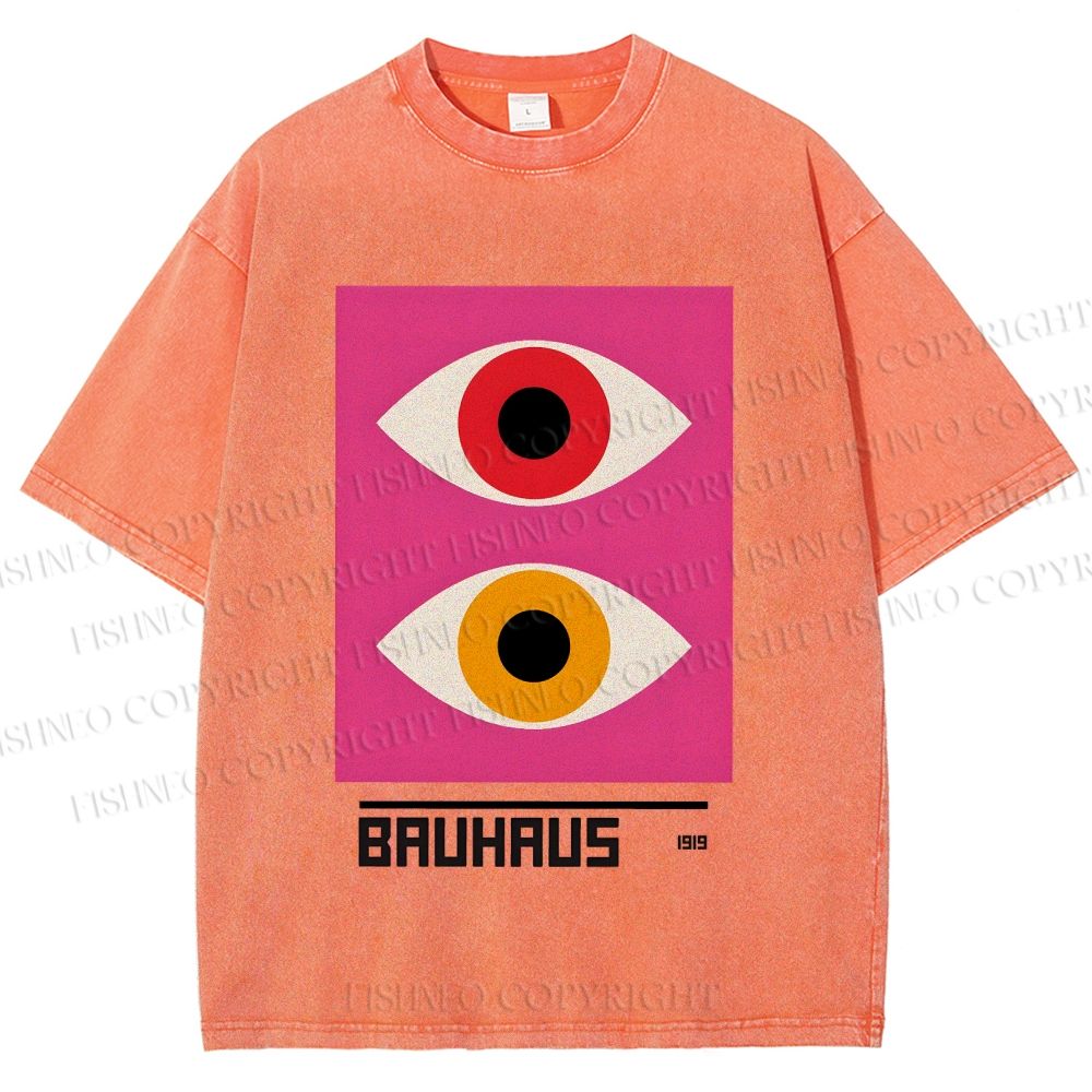 Unisex Bauhaus Geometric Eyes Printed Washed Tee