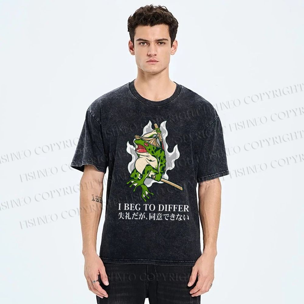 Unisex Frog Pet I Beg To Differ Printed Washed Tee