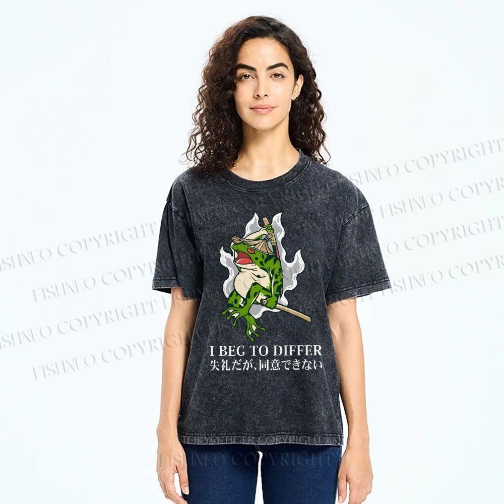 Unisex Frog Pet I Beg To Differ Printed Washed Tee