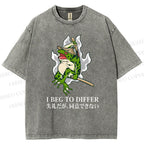 Unisex Frog Pet I Beg To Differ Printed Washed Tee