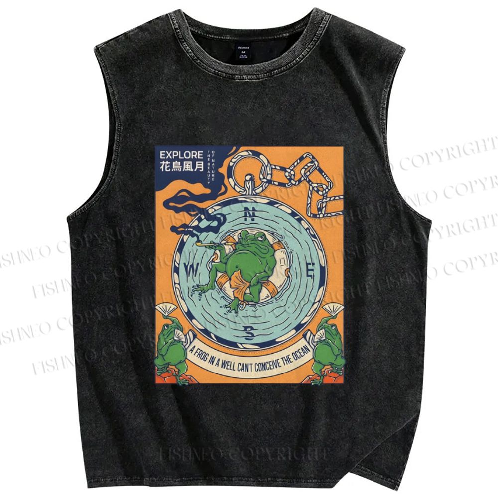 Unisex A Frog In A Well Printed Washed Tank Top