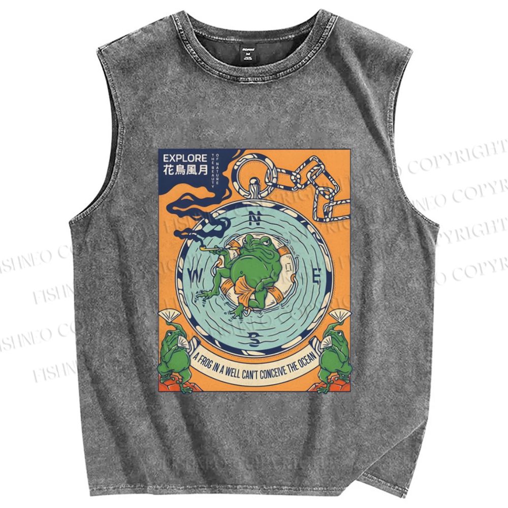 Unisex A Frog In A Well Printed Washed Tank Top