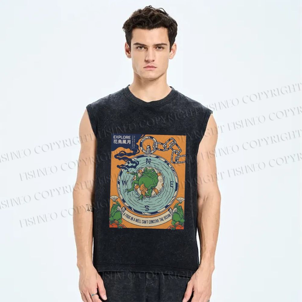 Unisex A Frog In A Well Printed Washed Tank Top