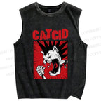 Unisex Cat Cid Printed Washed Tank Top