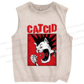Unisex Cat Cid Printed Washed Tank Top