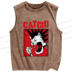 Unisex Cat Cid Printed Washed Tank Top