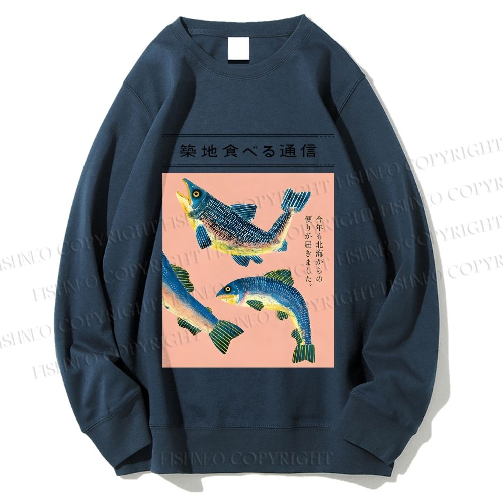Unisex Tsukiji Fish Printed Sweatshirt
