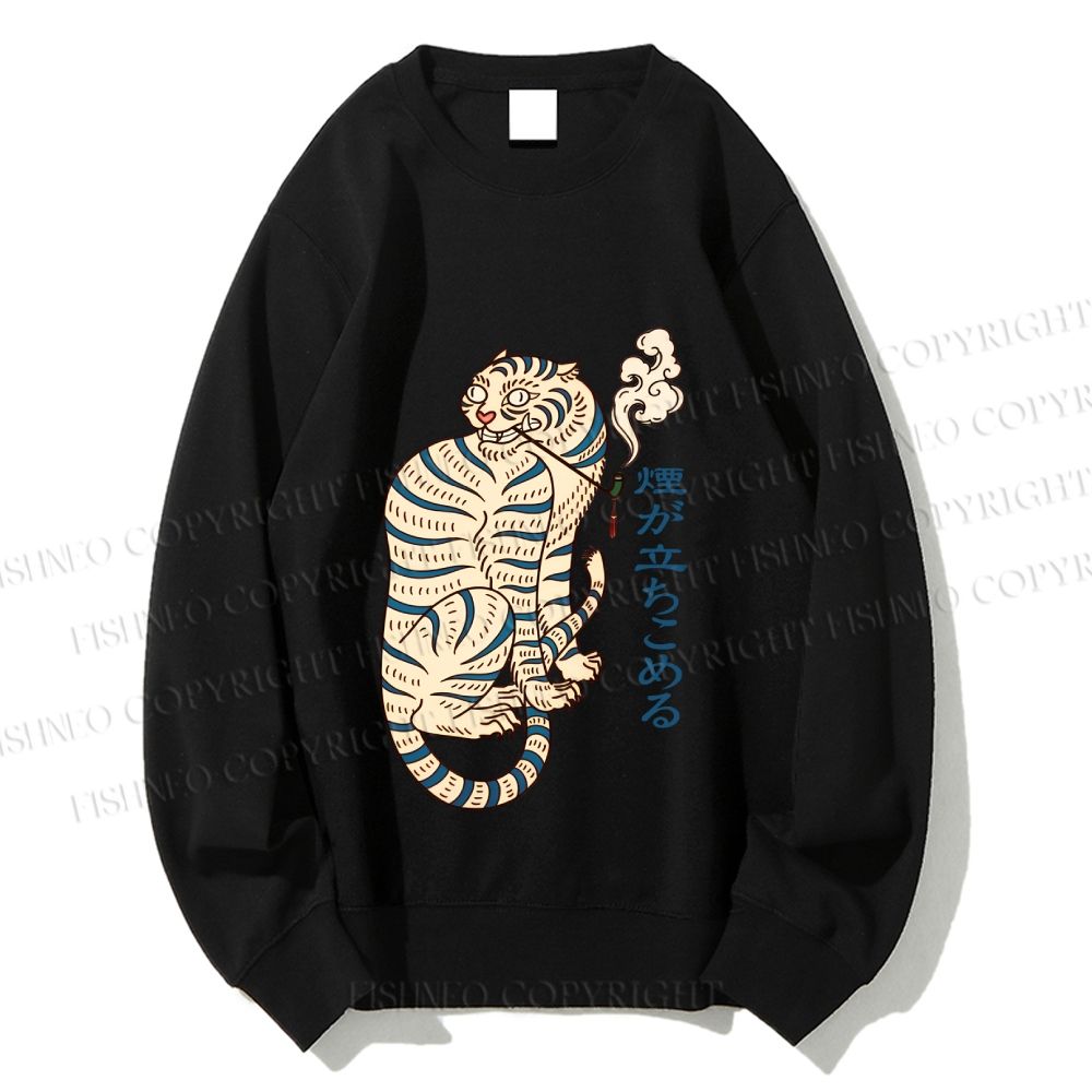 Unisex Japanese Tiger Smoking Printed Sweatshirt