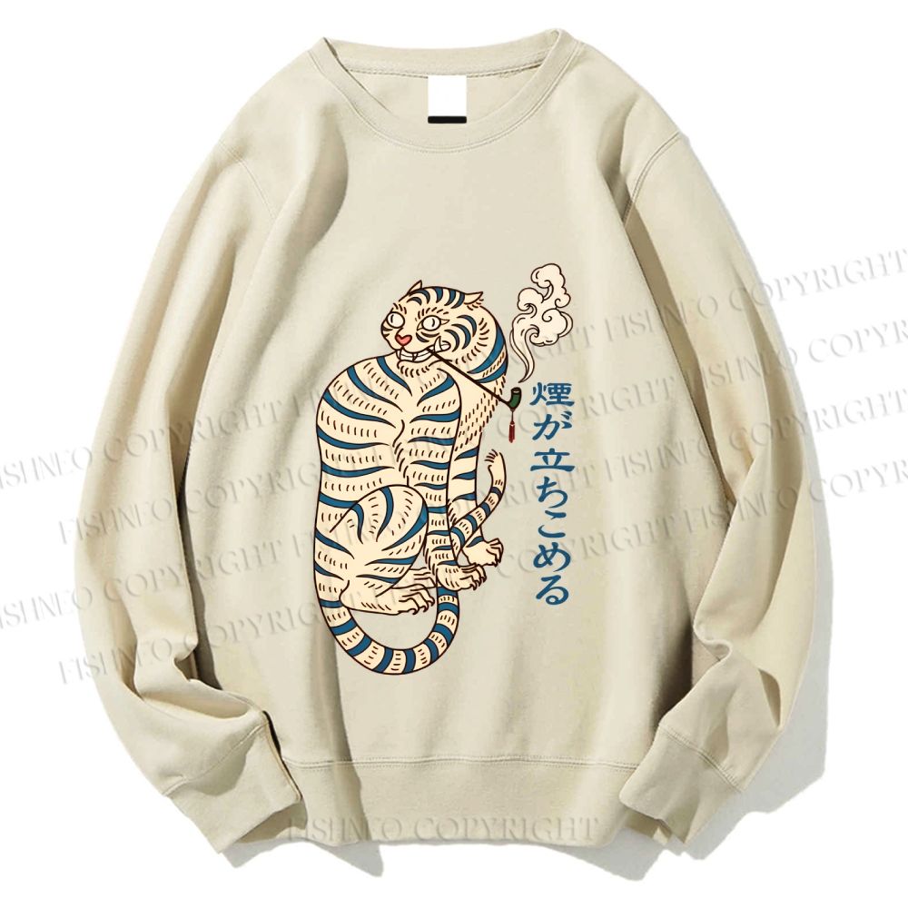 Unisex Japanese Tiger Smoking Printed Sweatshirt