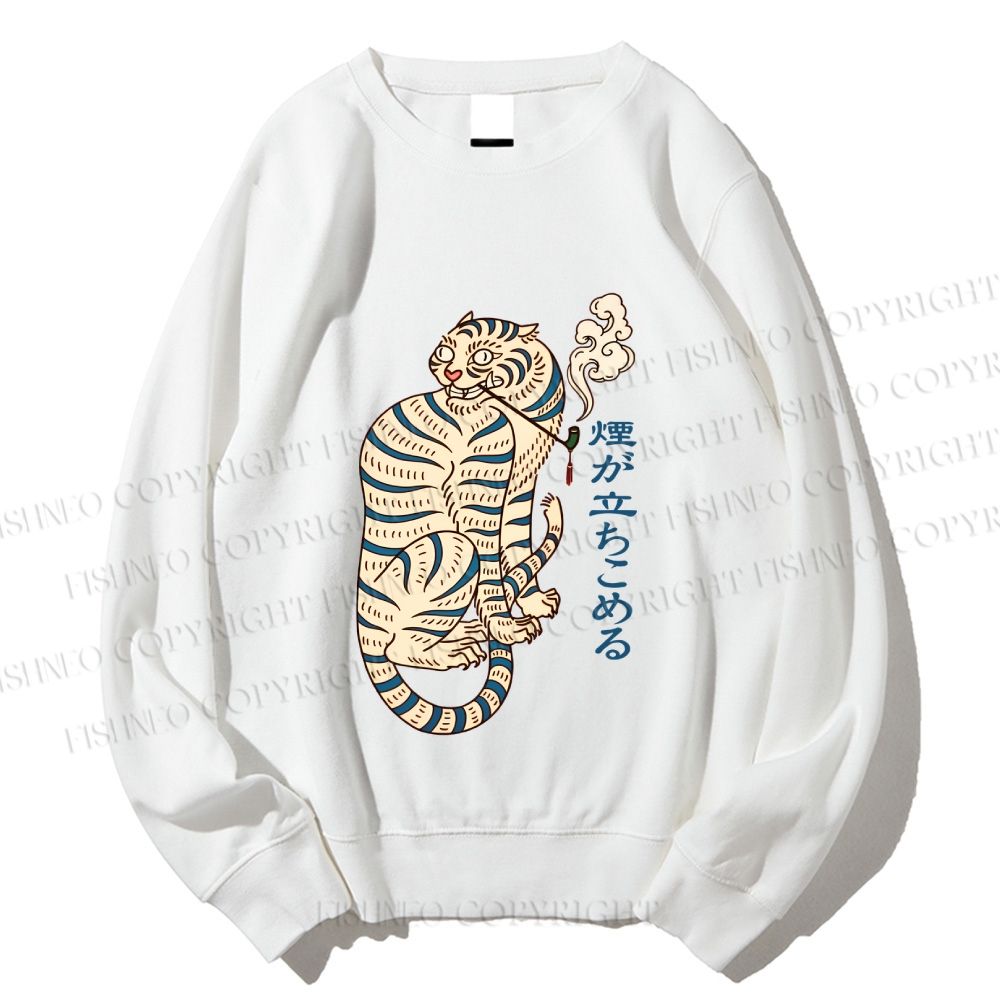 Unisex Japanese Tiger Smoking Printed Sweatshirt