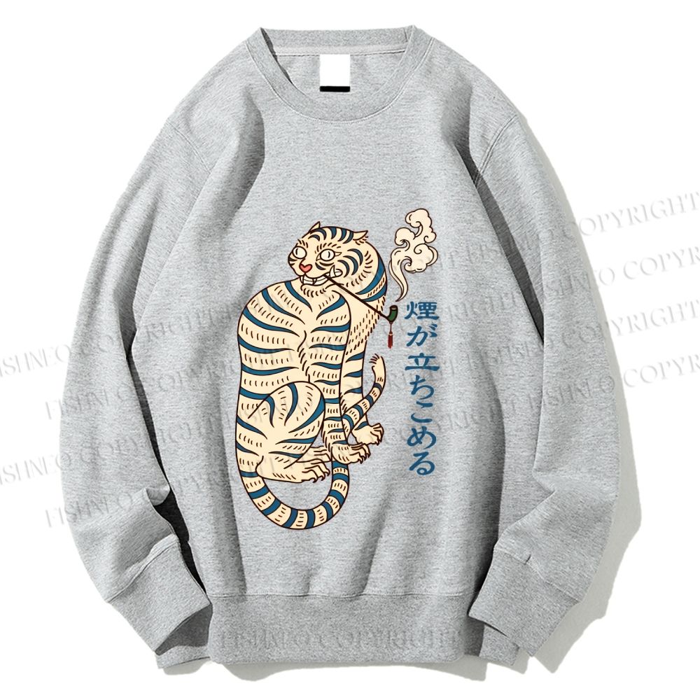 Unisex Japanese Tiger Smoking Printed Sweatshirt