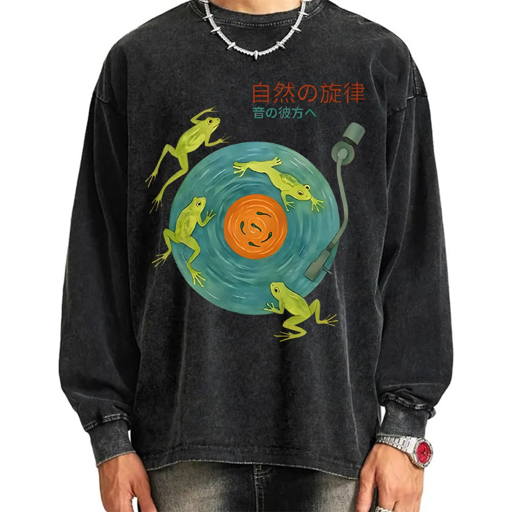 Frog Natural Melody Art Record Washed Sweatshirt