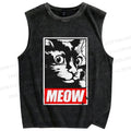 Unisex Meow Printed Washed Tank Top