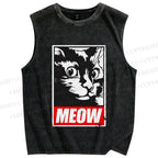 Unisex Meow Printed Washed Tank Top