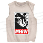 Unisex Meow Printed Washed Tank Top
