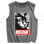 Unisex Meow Printed Washed Tank Top