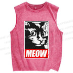 Unisex Meow Printed Washed Tank Top