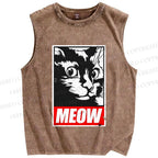 Unisex Meow Printed Washed Tank Top
