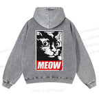 Casual Meow Printed Washed Hoodie