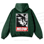Casual Meow Printed Washed Hoodie