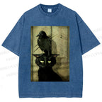 Crow and black cat Washed T-Shirt