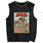 Unisex Frog Pet Kaiju Printed Washed Tank Top