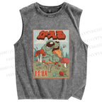 Unisex Frog Pet Kaiju Printed Washed Tank Top