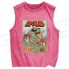 Unisex Frog Pet Kaiju Printed Washed Tank Top