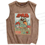 Unisex Frog Pet Kaiju Printed Washed Tank Top