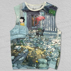 Unisex Black Cat in Afternoon Printed Tank Top