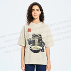 Unisex Frog Eating Ramen Printed Washed Tee