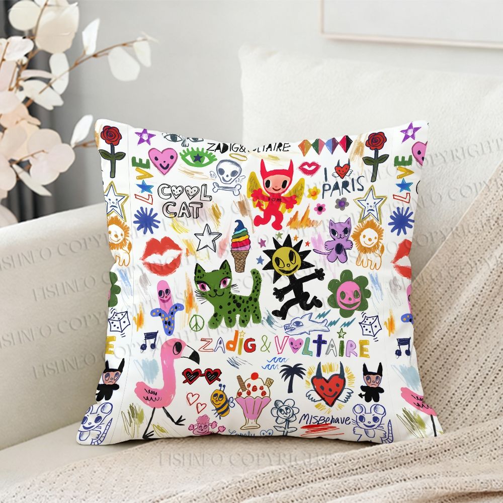 Cartoon Art Cat Printed Throw Pillow