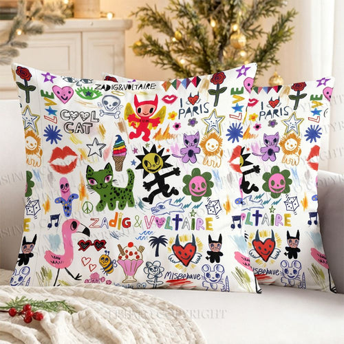 Cartoon Art Cat Printed Throw Pillow