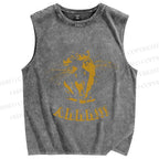 Unisex Yellow Cat Screaming Ahhh Printed Washed Tank Top
