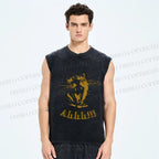 Unisex Yellow Cat Screaming Ahhh Printed Washed Tank Top