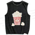 Unisex Popcorn Cats Printed Washed Tank Top