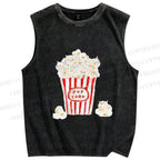 Unisex Popcorn Cats Printed Washed Tank Top