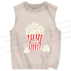 Unisex Popcorn Cats Printed Washed Tank Top
