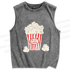 Unisex Popcorn Cats Printed Washed Tank Top