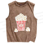 Unisex Popcorn Cats Printed Washed Tank Top