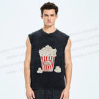 Unisex Popcorn Cats Printed Washed Tank Top