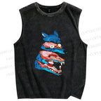 Unisex Spooky Wolf Printed Washed Tank Top