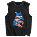 Unisex Spooky Wolf Printed Washed Tank Top