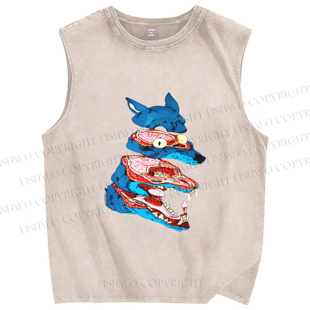 Unisex Spooky Wolf Printed Washed Tank Top